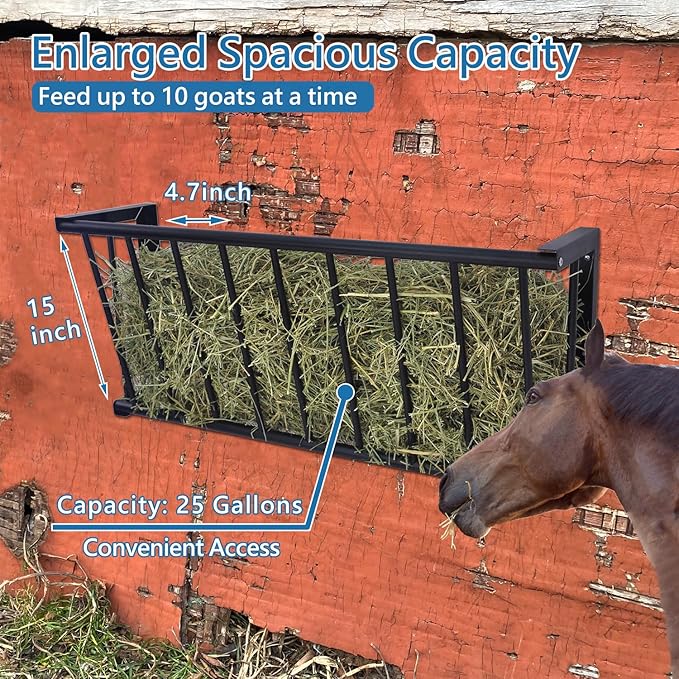 2Pcs Wall Mount Hay Rack, 40'' Long Livestock Hay Feeder with 25 Gallon Capacity, Carbon Steel Hay Feeder for Sheep, Goats, Horses, Indoor Outdoor Uses