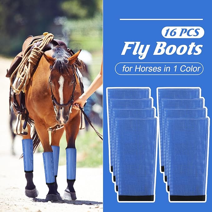 Set of 16 Mesh Fly Boots for Horse Breathable Mesh Horse Boots Protective Horse Leg Wraps Horse Leggings for Preventing Flies and Mosquitoes Bites