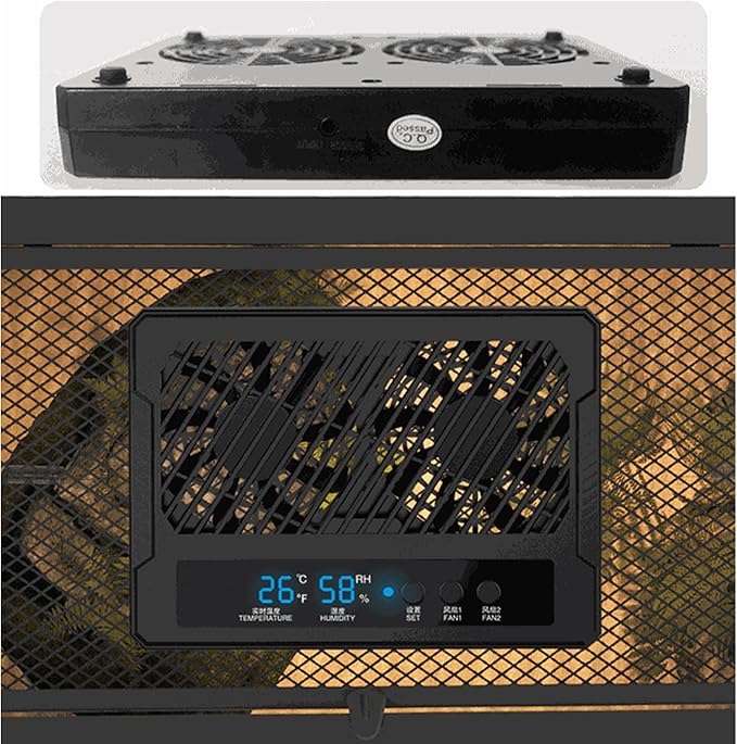 Reptile Fan & Terrarium Dehumidifier – Smart Dual-Row Humidity Fan for Reptile Tank, Snake, Gecko, Bearded Dragon Enclosure