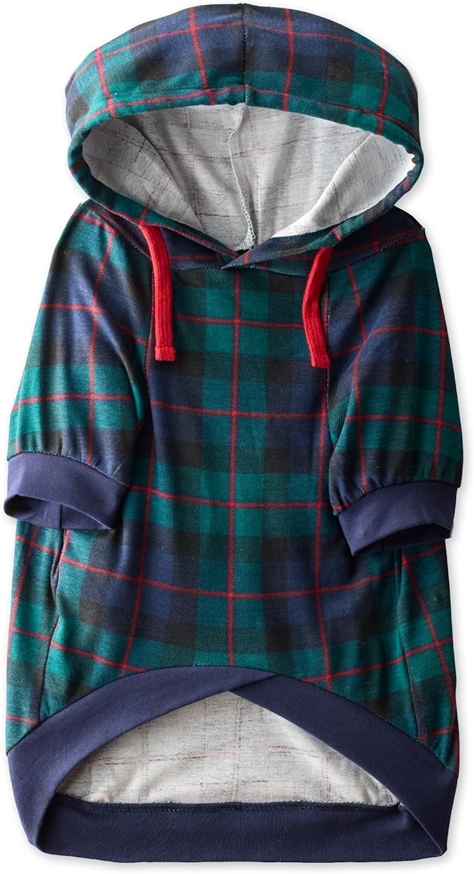 Rocky – The Orginal Lightweight Hooded TEE 100% Organic Cotton Dog Hoodie Pet Coat Sweater for Small, Medium, Large Dogs, Black Watch Plaid, Medium