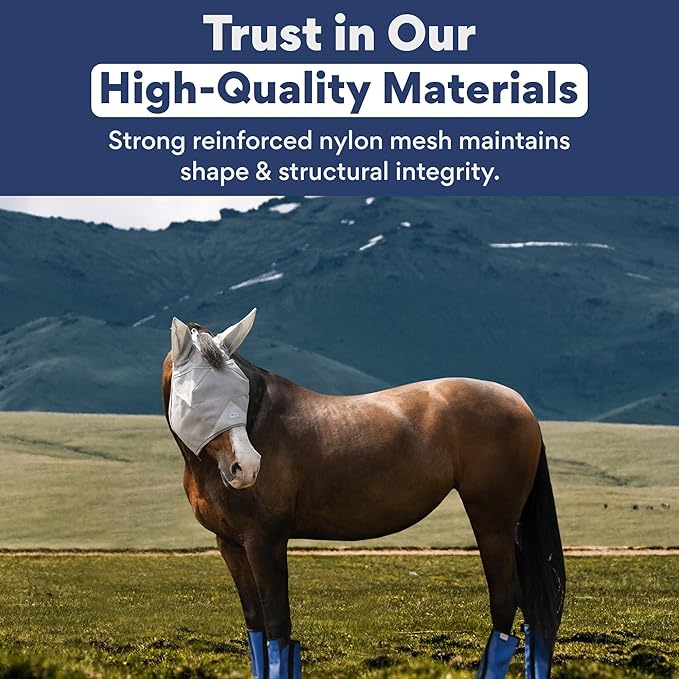 Horse Fly Mask with Ears - Built-in Visor - Breathable, Lightweight Mask - 95% UV Eye Protection - Adjustable Fit for Comfort Horse Medium/Large Size