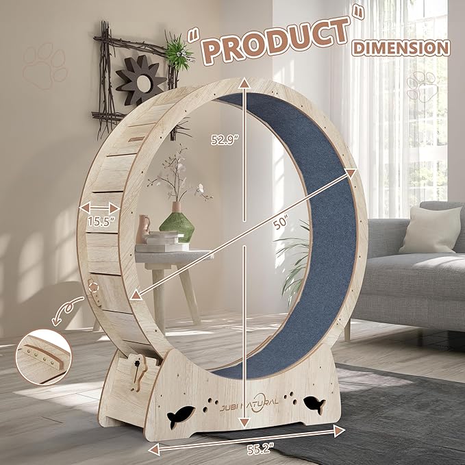 Cat Exercise Wheel, 50" XL Cat Running Wheel for Indoor Cats with Locking Mechanism, Cats Treadmill Wheels with Quiet Carpeted Runway, Cat's Weight Loss and Health