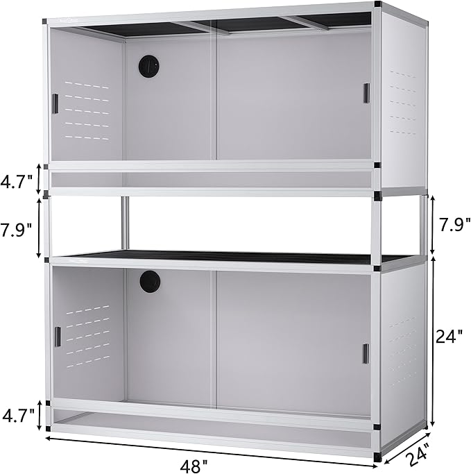 PVC Reptile Enclosure 48 * 24 * 24" Space Efficient Large Reptile Terrarium Habitat 120 Gallon for Bearded Dragon Gecko Lizard Snake, Wide Vivarium with Sliding Doors Lock (2pcs-White Panels)