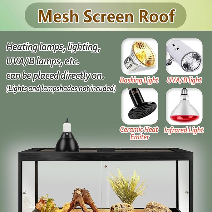 PROLEE Bearded Dragon Tank,Tempered Glass Reptile Tank with Mesh Roof and Front Sliding Door,Anti-Scratch Lizard Tank,Spacious Reptile Enclosure for Snakes,Lguanas (Black, 81Gallons,48"x20"x20")