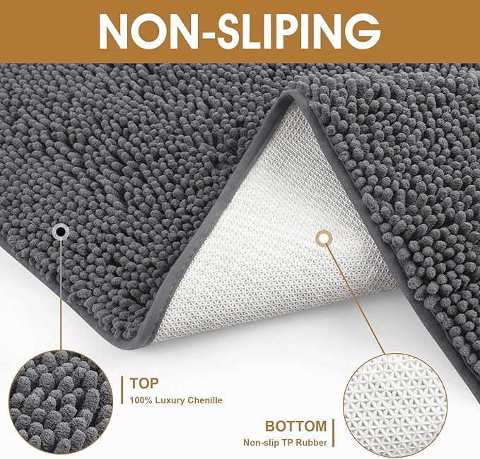 IM HOME 2 Pieces Muddy Door Mats for Dogs, Chenille Absorbent Pet Mats, Quick Dry, Trap Dirt Non Slip Heavy Indoor Doormat Soft Dog Bed Mat Front Inside Door Mat for Indoor Outdoor Entrance,Grey