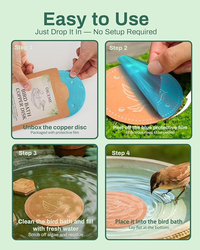 Bird Bath Purification Disk Pure Copper Outdoor Winter Solar Power Birdbath Heater Deicer Cage Hanging Bowl Metal Warmer Deck Railing Glass Concrete Ceramic Stone Stand Water Sunflower Bird