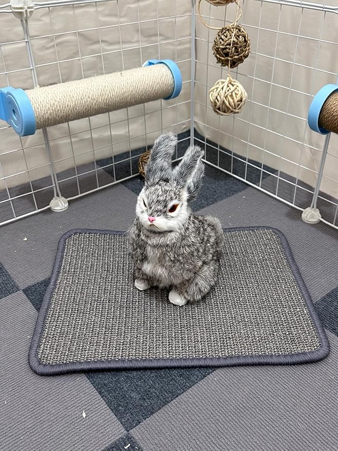 Rabbit Scratching Pad 4 Pack Natural Sisal Bunny Scratcher Mat Bunny Scratch Foot Pad Small Animal Grinding Claw Pad Rug for Guinea Pigs Chinchillas (Gray)