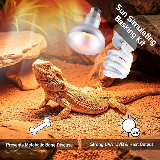 Reptile 100W Basking Spot Bulb & 10.0 24W UVA UVB Bulb Combo – Dual Pack Heat Lamp Bulbs for Reptiles & Amphibians, Heat Lamp for Bearded Dragons, Turtles, Tortoises, Snake Tank Accessories