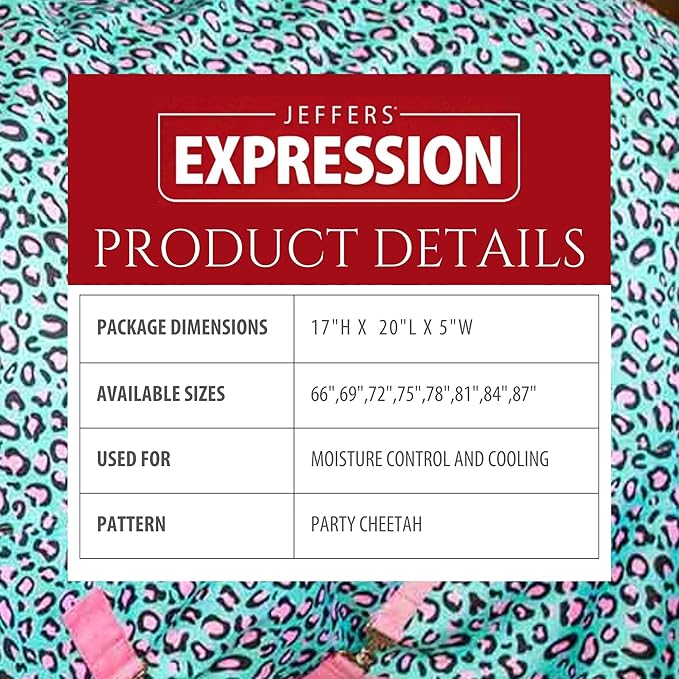 Jeffers Expression Fleece Cooler for Horses, Standard Neck, Party Cheetah 81"- Equine Towel Blanket, Moisture Absorbent, Light Weight, Best for Drying, Exercise, Bathing, Adjustable Belly Bands