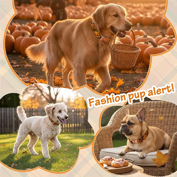 Cotton Fall Dog Collar, Halloween Dog Collars for Medium Dogs, Soft Adjustable Cute Dog Collars, Brown Orange Stripe for Small Medium Large Dogs, Perfect for Girl or Boy Dog Collars-M