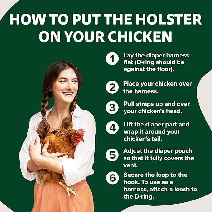 Hen Holster Wrap-Around Bird Diaper & Harness for Hens, Roosters, Ducks, Geese - with Removable Vinyl Liner, Adjustable Fit for Outdoor Adventures & Indoor Use - Easy to wear - XL, Green