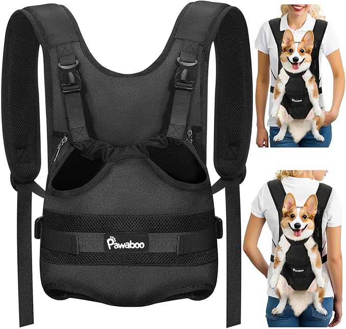 Pawaboo Pet Dog Front Carrier Backpacks, Legs Out Pet Carrier Backpack for Dogs, Adjustable Dog Chest Carriers Purse for Small Medium Dogs Hands Free for Travel Hiking Cycling Camping, XL, Black