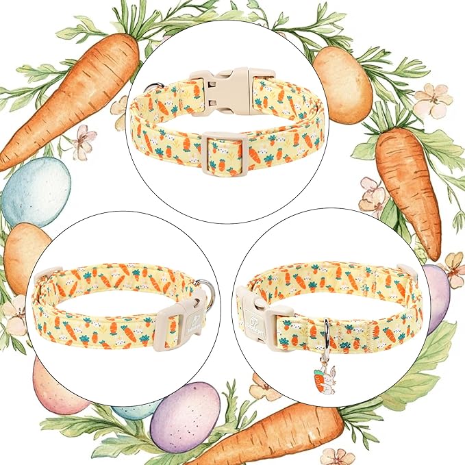 Easter Dog Collar for Medium Dogs - Cute Carrot Bunny Easter Collars for Boy Girl Dogs, Lightweight Adjustable Yellow Cartoon Holiday Dog Collar M