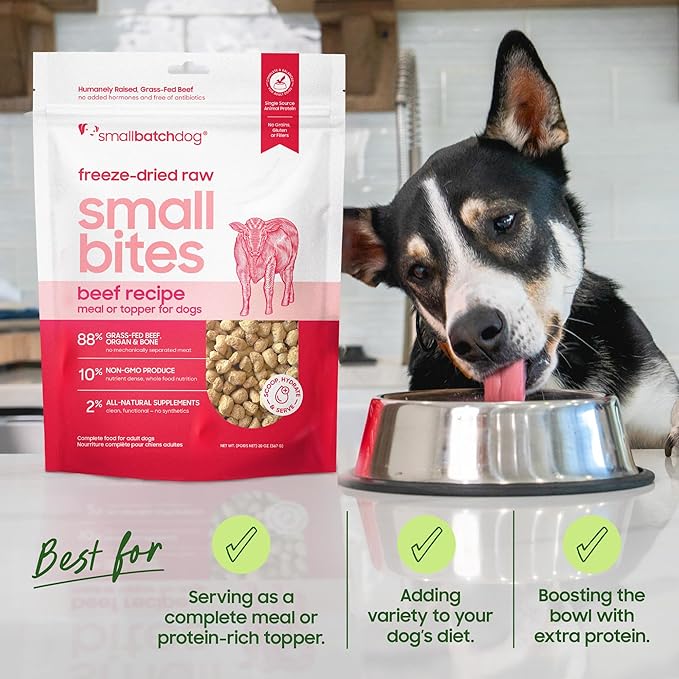 smallbatch Pets Freeze-Dried Raw Dog Food – Chicken Recipe –20 oz Small Bites – High Protein, Grain Free – Complete Meal or Topper – Made in USA with Organic Superfoods(20 Oz, Chicken)