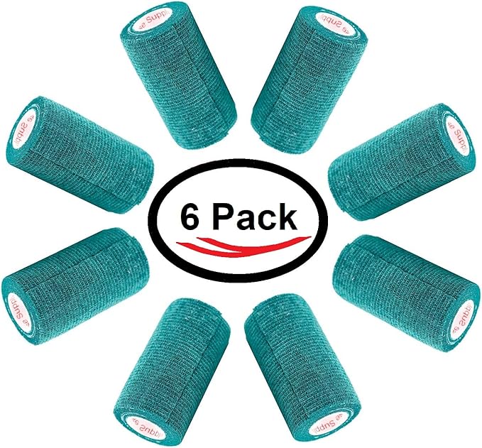 3 Inch Vet Wrap Tape Bulk (Hunter Green) (Pack of 6) Self Adhesive Adherent Adhering Flex Bandage Grip Roll for Dog Cat Pet Horse