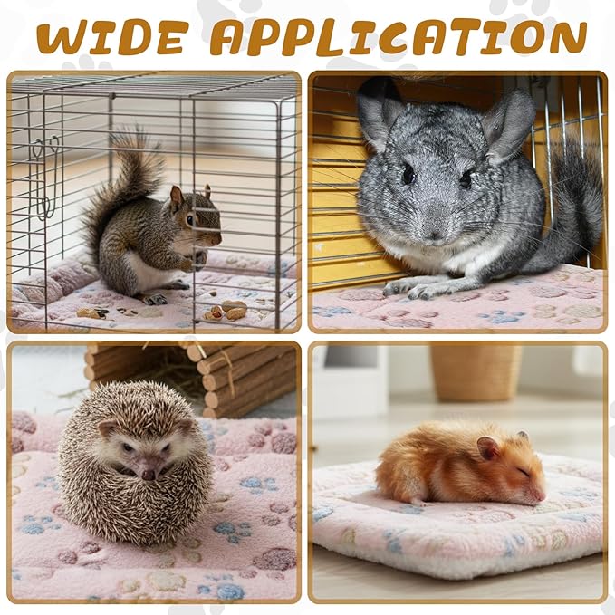 Tuanse 4 Pack Ultra Soft Dog Cat Bed Mat with Cute Print Reversible Fleece Dog Crate Kennel Pad Cozy Washable Thickened Hamster Guinea Pig Pet Bed Mat for Small Animal (13 x 10 Inches,Light Brown)