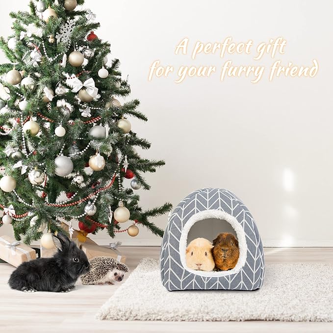Guinea Pig Hideout Bed Dwarf Rabbit House Cave Accessories Cozy Hide-Out for Little Bunny Hedgehog Ferret Chinchilla&Other Small Animals (Grey)