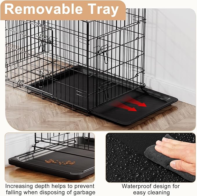 FDW XL Dog Crate 48inch Dog Cage Foldable Metal Kennel with Leakproof Tray Foldable Design Indoor Outdoor Use for Extra Large Dogs,Black
