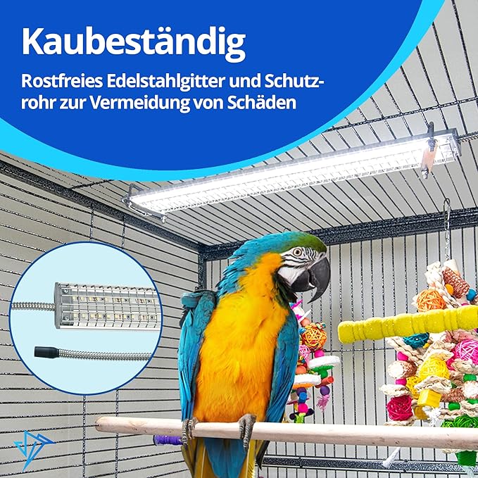 HappyBird Lighting Bird Cage Light with Chew Guard - Full Spectrum LED Pet Light - Simulates Natural Environment - Safe for Hookbill Birds – Easy to Install - (24" Long)