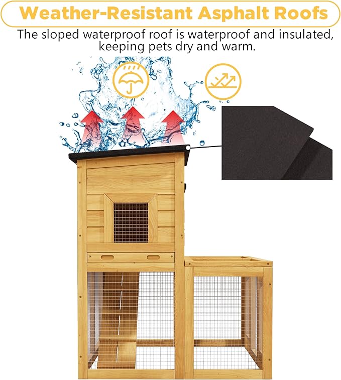 Small Chicken Coop, Chicken Run, Wooden Duck Coop Outdoor 2-Tier Rabbit House All Weather Used Poultry Quail Hutch Pet Cage with Removable Ramp for Garden Backyard (Yellow)