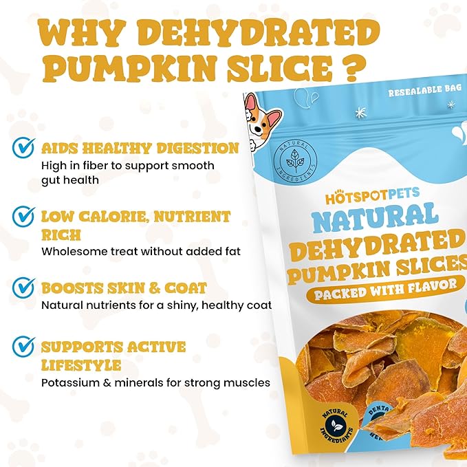 Dehydrated Natural Pumpkin Slices for Dogs- Crunchy Treats- 1lb Stay Fresh Resealable Bag, All-Natural- High Protein, Great For Sensitive Stomachs, Low Fat, A Healthy Rawhide Alternative for All Dogs