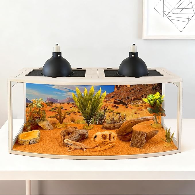 PROLEE Bearded Dragon Tank, Curved Reptile Enclosure with 3-Side Clear Acrylic Panels, Spacious Lizard Tank with Metal Mesh Top and Lockable Door for Reptile Habitat (Oak, 40" Length,60 Gallons)