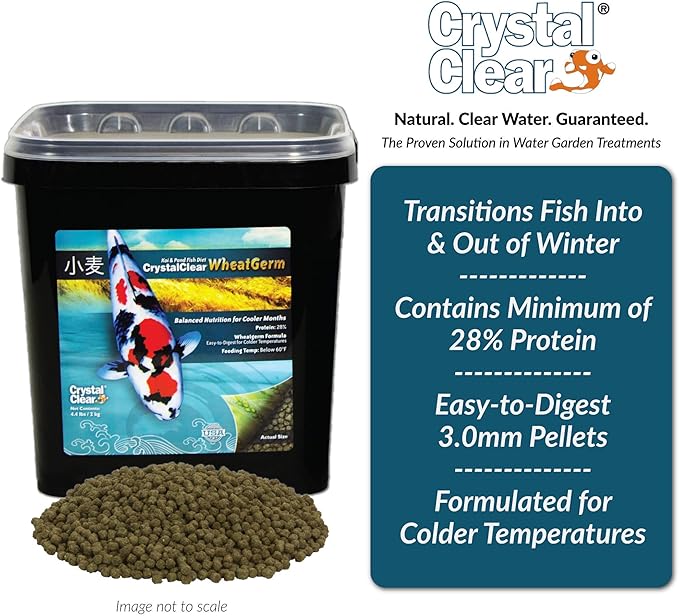 CrystalClear Koi & Pond Fish Food - Wheat Germ - 3.0mm Pellet Size - 2.2 Pound Bucket