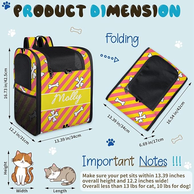 Cat Backpack Carrier-Customizable, Breathable Pet Carrier Backpack for Outdoor Travel/Vet Visits/Daily Use, Adjustable & Secure Design for Small Dogs and Cats Style11