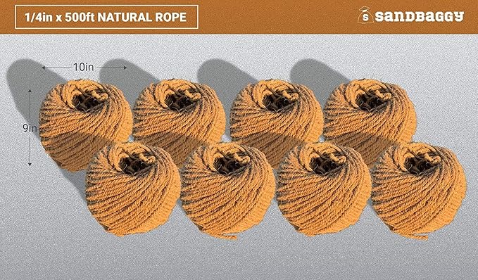 Sandbaggy Sisal Rope Twine 1/4 inch x 500 ft | Industrial Grade (8 Rolls)