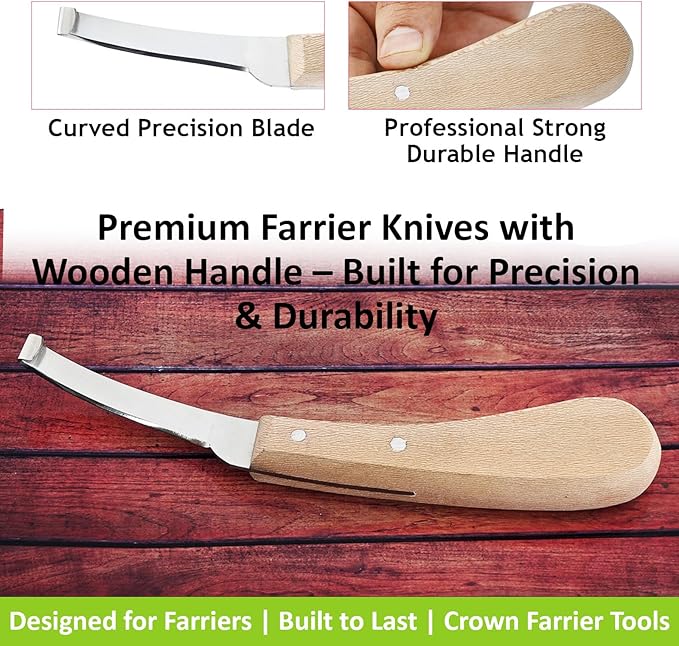 Premium Narrow Blade Farrier Hoof Knife – Professional Hoof Trimming Tool with Wooden Handle & Stainless Steel Blade (White Handle)