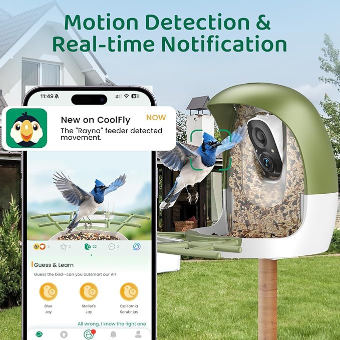 HIXX Smart Bird Feeder with Camera, Lifetime Free AI Identify Birds & Auto Capture, 2K HD Live Camera Birdwatching with Color Night Vision for Bird Lovers Gifts (Spring Green)
