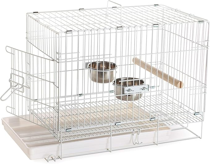 Prevue Hendryx Travel Bird Cage - Short Term Travel Cage, Carrier for Small Birds, Ideal for Small Conures, Parrots, Cockatiels, Parakeets, Includes Bowls and Perch - White