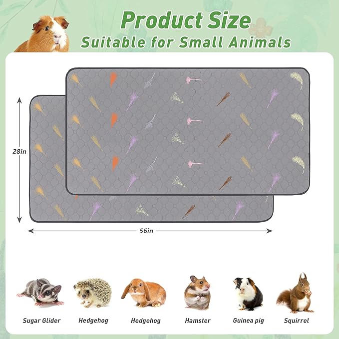 2Pcs Guinea Pig Cage Liners,Guinea Pig Fleece Cage Liners28''X56'' Super Absorbent Washable Pee Pads Reusable for Rabbit Hamster Chinchilla