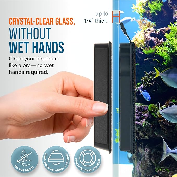 FLIPPER Float Nano Magnetic Aquarium Cleaner – 2-in-1 Flip Scrubber and Scraper, Floating Design with Strong Magnets for Algae and Debris Removal on Small Glass Tanks up to 1/4" (6mm)
