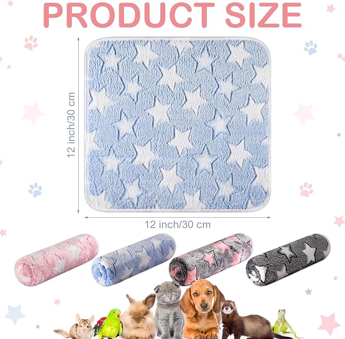 Tudomro 8 Pcs Guinea Pig Blankets Absorbent Washable Animal Fleece Bedding Cage Liners Waterproof Reusable Pet Pee Sleep Mat Pad Cover for Chinchilla Hamster Ferret(Big Star,12 x 12 Inch)