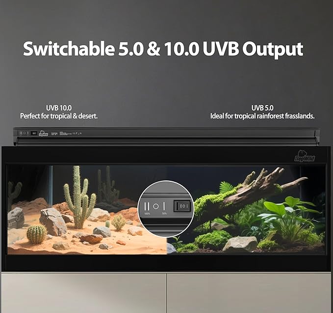 T5 HO 10.0 UVB Light for Reptiles, 39W Light Fixture Combo Kit with Switchable 5.0 & 10.0 UVB Output, 34" Fluorescent Tube UVA UVB Reptile Light for Reptile Eco-Tanks and Aquariums