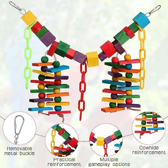 Set of 3 Natural Wood Parrot Toys - Ideal for Small & Medium Parrots. Safe & Durable Chew Toys Promote Mental Stimulation & Beak Health. Handcrafted Bird Toys for Enriching Playtime
