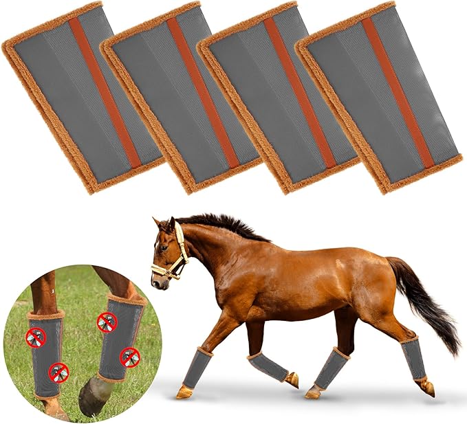 Fly Boots for Horses. Horse Fly Boots Set of 4. Adjustable Horse Fly Boots Stops Stomping Fly Leg Wraps for Horses,