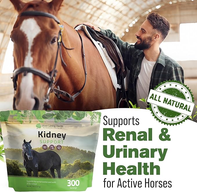 Silver Lining Herbs Kidney Support Supplement for Horses - Horse Supplements for Kidney Health and Bladder Support - Complete with Chamomile, Garlic, Juniper Berry, and More - 5 lb (300 Servings)