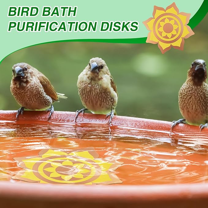 Saillong 2 Pack Bird Bath Copper Disk, Reinforced 99.99% Pure Copper Bird Bath Purification Disk for Physical Clean Water, Birdbaths Cleaner for Outdoor Birdbaths, Bowl and Garden Fountain (Petal)