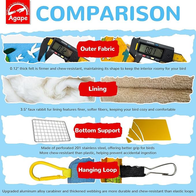 Agape Bird Nest, Soft Hammock for Cage, Hanging Plush Hideaway, Warm Bird House for Small, Medium & Large Parrots, Cozy Hut for Parakeet, Budgie, Cockatiel, Lovebird, Conure, Nido para Periquitos