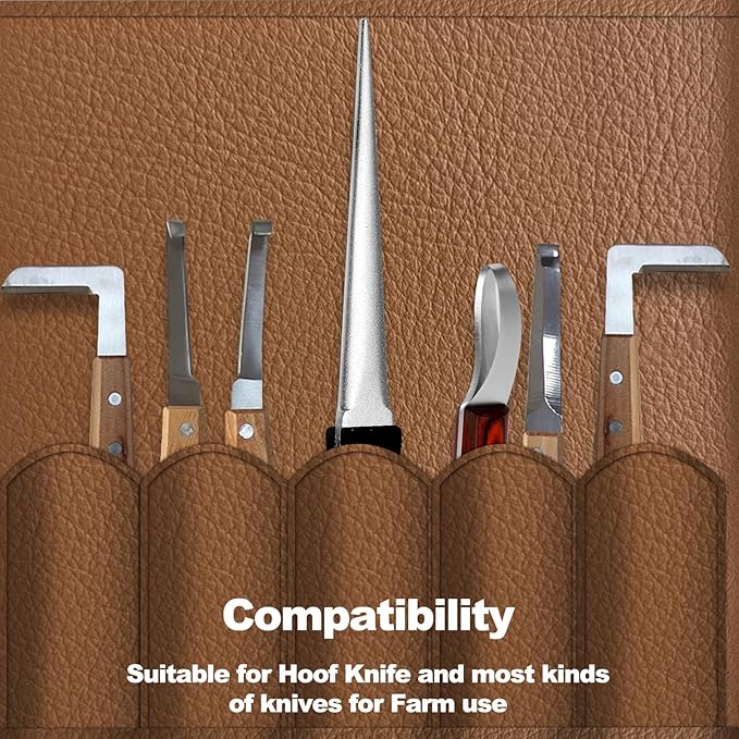 Hoof Knife Sharpener,10 Inch Farrier Tool,Honing Rod with Professional Ergonomic Solid Wood Handle for Hoof Knives and Most Kinds of Farm Knives