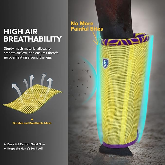 Fine Mesh Fly Boots Loose Fitting & Non-Slip Horse Fly Leggings Fleece Air Flow (Set of 4)