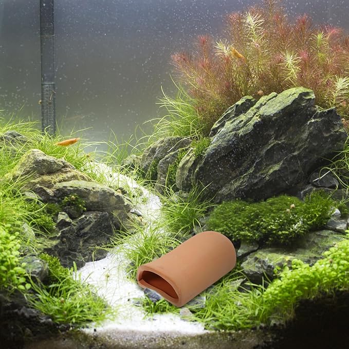 Amosfun Aquarium Tank Decoration Pottery Fish Hiding Shelter Breeding Cave for Shrimp Goldfish 2 x 4.7 x 1.6 Inch, 2 Pack