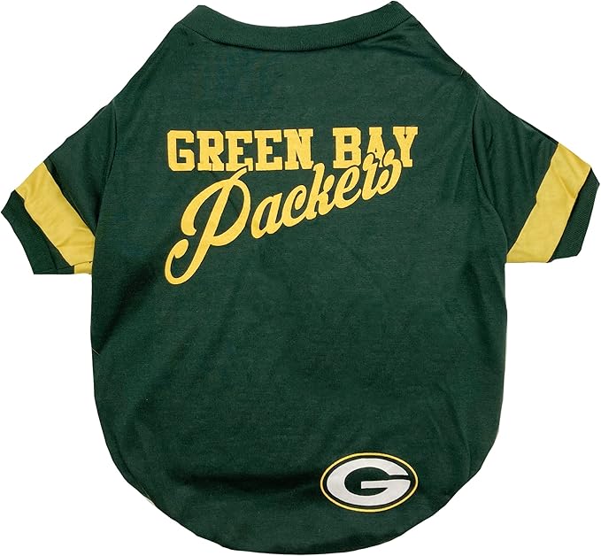 Pets First NFL Green Bay Packers T-Shirt Dogs & Cats, Medium. Football Dog Shirt NFL Team Fans. New & Updated Fashionable Stripe Design, Durable & Cute Sports PET TEE Shirt Outfit (GBP-4146-MD)