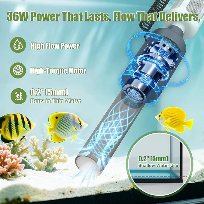 Cordless Aquarium Gravel Cleaner Vacuum: 6-in-1 Electric Fish Tank Cleaner, Rechargeable & Strong Suction Automatic Water Changer, Touch Control, Fits 5–150 Gallon Tanks