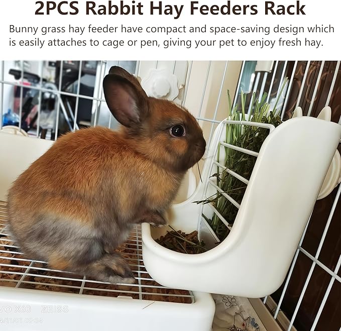 2PCS Rabbit Hay Feeders Rack 2 in 1 Guinea Pig Food Feeder Indoor Feeder for Rabbit Bunny Chinchilla Hamster (Blue+White)