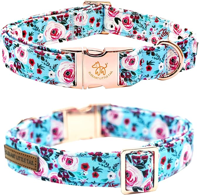 Elegant little tail Dog Collar, Rose Print Pet Collar Summer Dog Collar Durable Metal Buckle Dog Collars Cotton Pet Adjustable Dog Collars for X-Small Dogs