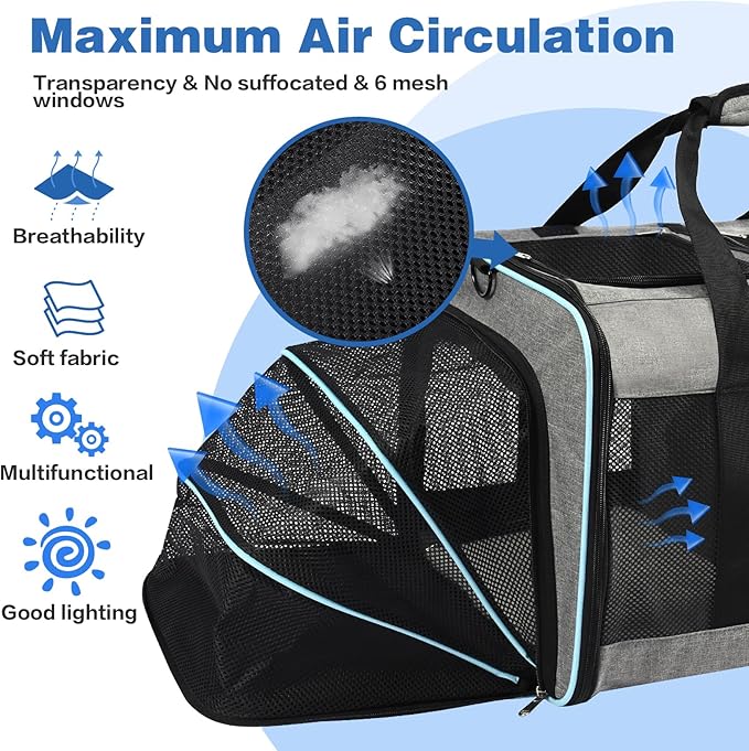 Portable 2-in-1 Pet Carrier,Double Compartment Cat & Dog Carrier for 2 Cats,Expandable Medium Dogs Large Cat Carrier with Sturdy Base,Breathable,Good for Traveling Walking Camping（Blue）