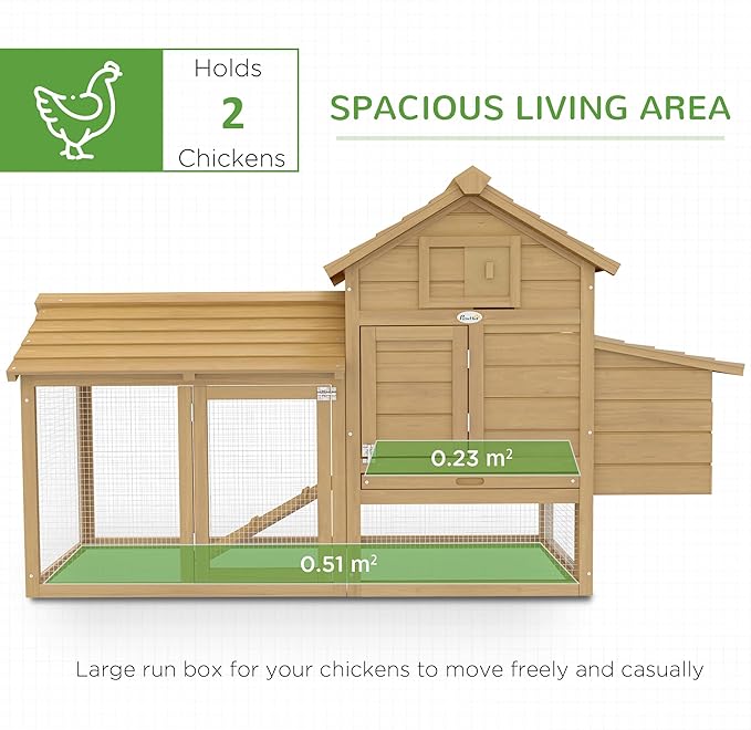 PawHut 59" Small Wooden Chicken coop Hen House Poultry Cage for Outdoor Backyard with 2 Doors, Nesting Box and Removable Tray, Natural Wood